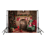 2,1 m x 1,5 m Panno di sfondo per studio di caminetto natalizio 3D, Christmas Fireplace