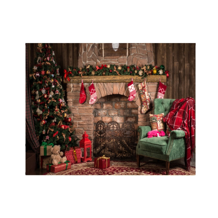 2,1 m x 1,5 m Panno di sfondo per studio di caminetto natalizio 3D, Christmas Fireplace