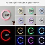 Orologio da parete cavo a specchio a LED Orologio da parete con display digitale elettronico con interruttore a 7 colori, Hollow Wall Clock