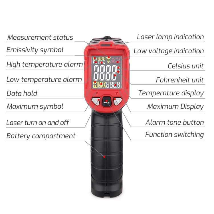Termometro a infrarossi TASI TA601A -50-480°C con schermo colorat