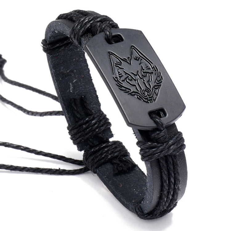 Bracciale uomo in pelle con testa di lupo regolabile