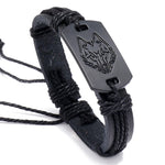 5 PCS B01916 Bracciale da uomo in pelle con testa di lupo, B01916