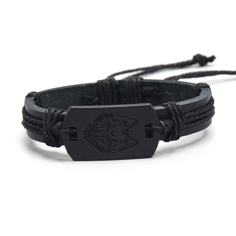 5 PCS B01916 Bracciale da uomo in pelle con testa di lupo, B01916