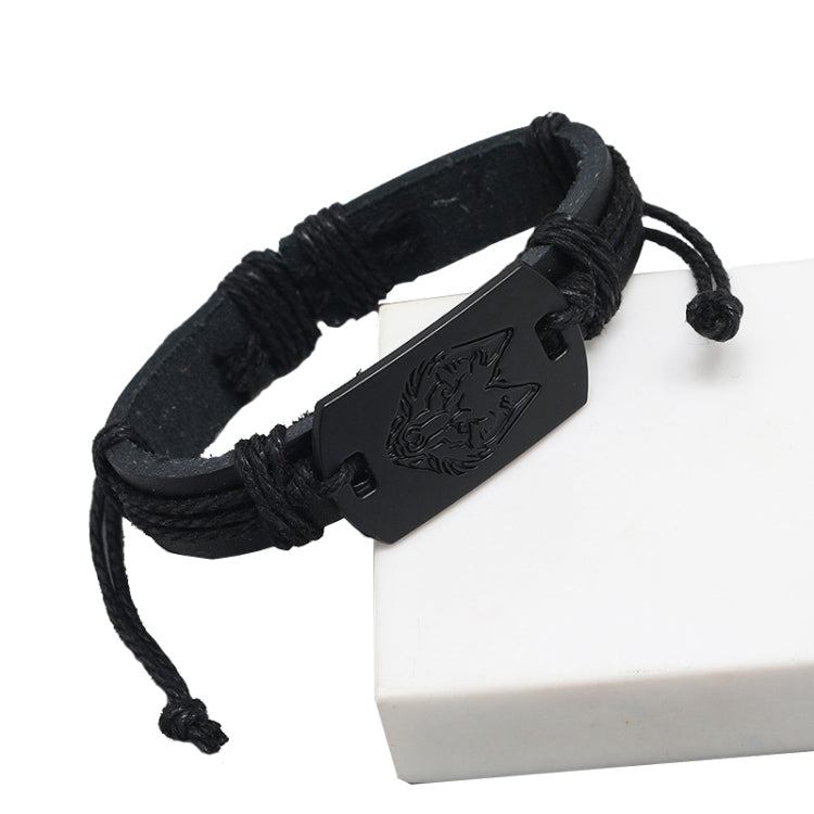 5 PCS B01916 Bracciale da uomo in pelle con testa di lupo, B01916