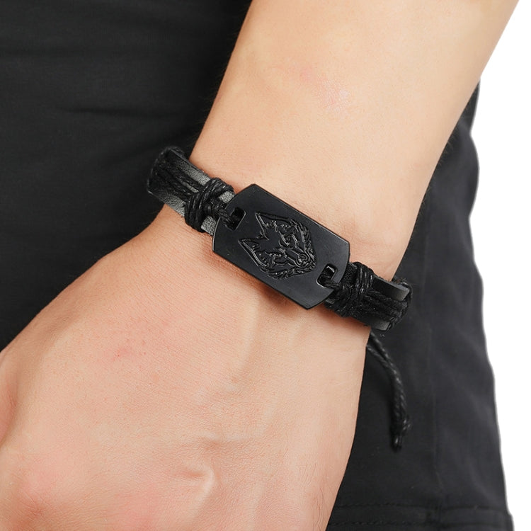 5 PCS B01916 Bracciale da uomo in pelle con testa di lupo, B01916