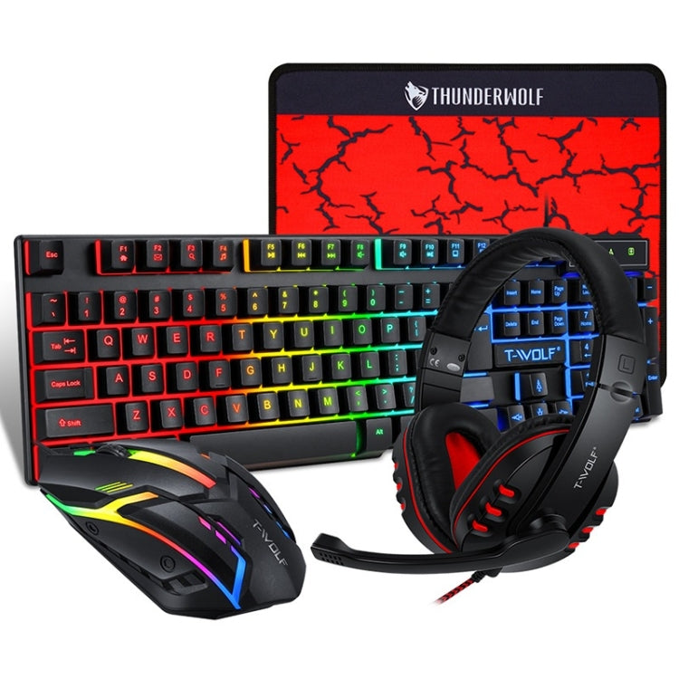 T-WOLF TF-800 4 in 1 Set di cuffie con tastiera e mouse da gioco luminoso