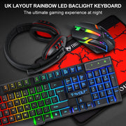 T-WOLF TF-800 4 in 1 Set di cuffie con tastiera e mouse da gioco luminoso