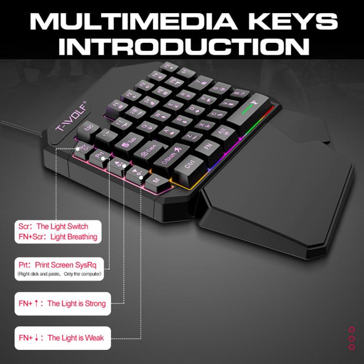 Tastiera a una mano per giochi mobili T-WOLF ， Specifiche ：, T19 Keyboard, TF-900 Set, Keyboard + Mouse + Throne