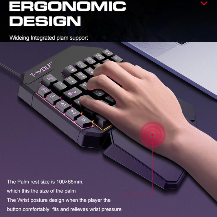 Tastiera a una mano per giochi mobili T-WOLF ， Specifiche ：, T19 Keyboard, TF-900 Set, Keyboard + Mouse + Throne
