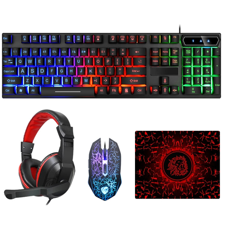 LD-126 Tastiera luminosa 4 in 1 + mouse + auricolare + set di tappetini per mouse