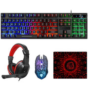 LD-126 Tastiera luminosa 4 in 1 + mouse + auricolare + set di tappetini per mouse