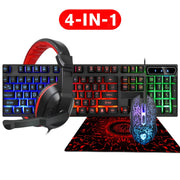 LD-126 Tastiera luminosa 4 in 1 + mouse + auricolare + set di tappetini per mouse