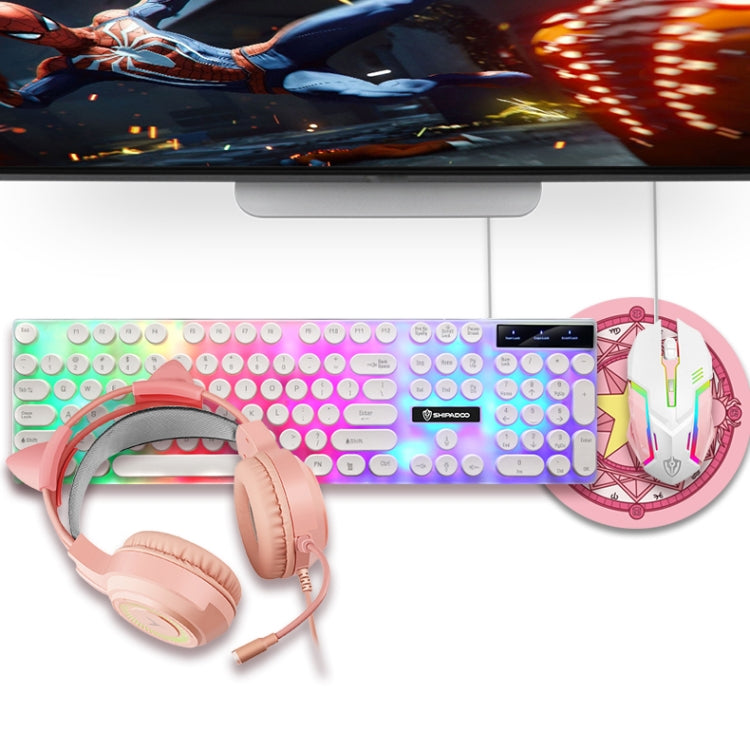 Shipadoo LD-122 Tastiera 4 in 1 Girly Glowing + Mouse + Auricolare + Set di tappetini per mouse