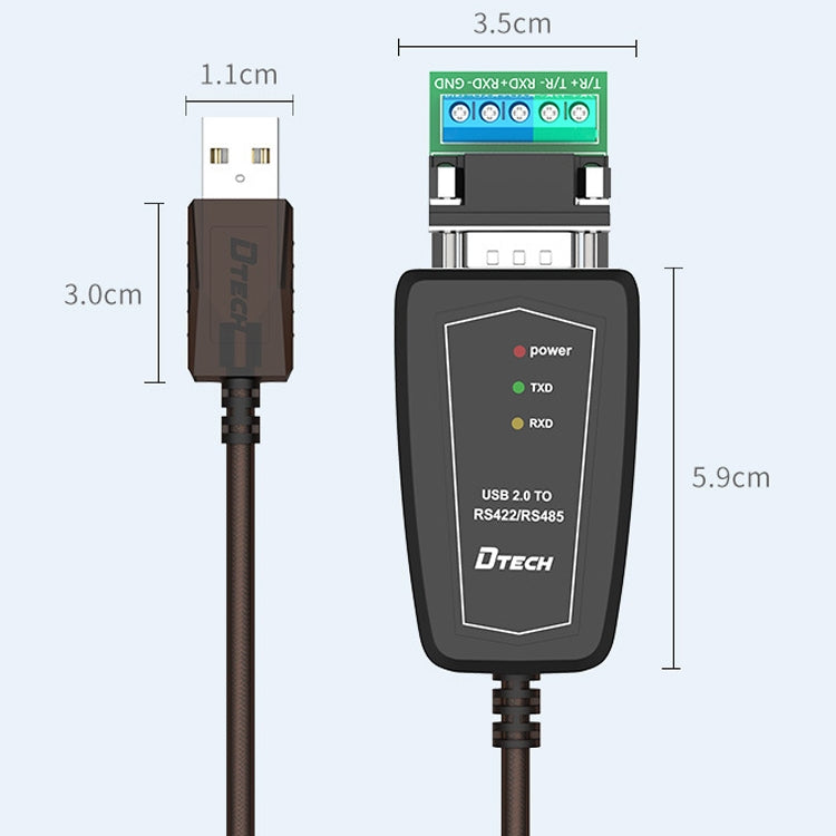 DTECH DT-5019 Cavo di conversione da USB a RS485 / RS422, chip FT232, lunghezza:, 0.5m, 1.5m