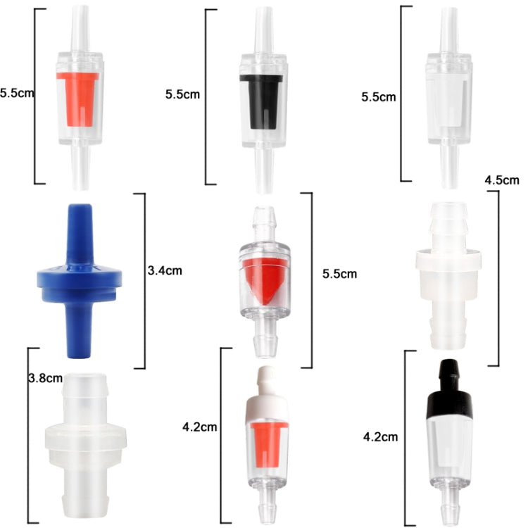 Valvola di ritegno della trachea della pompa dell'ossigeno dell'acquario da 20 pezzi, 4mm (Red), 4mm (Black), 4mm (White), 4mm (Blue), 8mm (Red), 10mm (White), 12mm (White), 4mm (White Red), 4mm (White Black)