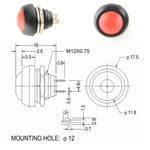 Interruttore a pulsante autoripristino impermeabile 12mm