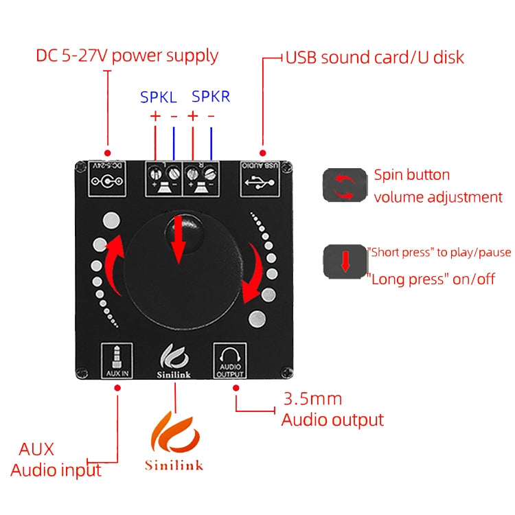Amplificatore stereo Bluetooth Sinilink AP50H 50W x2