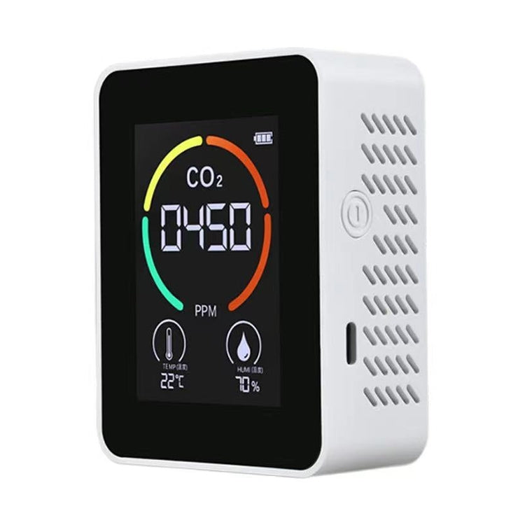 Misuratore di CO2 e qualità dell'aria con display di temperatura e umidità (semiconduttore, Bianco)