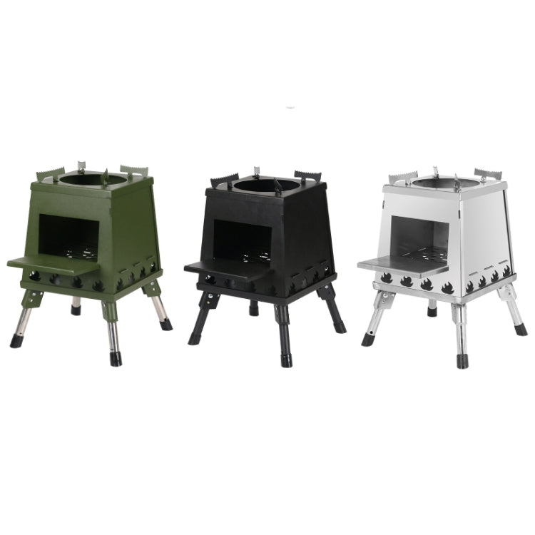 Stufa a legna per barbecue portatile pieghevole da campeggio all'aperto, dimensioni:, Small (Green), Small (Black), Small (Stainless Steel), Large (Green), Large (Black), Large (Stainless Steel)