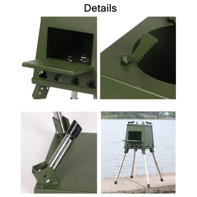 Stufa a legna per barbecue portatile pieghevole da campeggio all'aperto, dimensioni:, Small (Green), Small (Black), Small (Stainless Steel), Large (Green), Large (Black), Large (Stainless Steel)