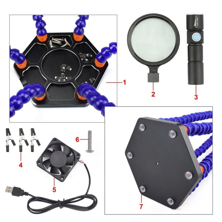 SN6SB-USB Stazione di saldatura a LED a sei griffe con lente d'ingrandimento e ventola, SN6SB-USB