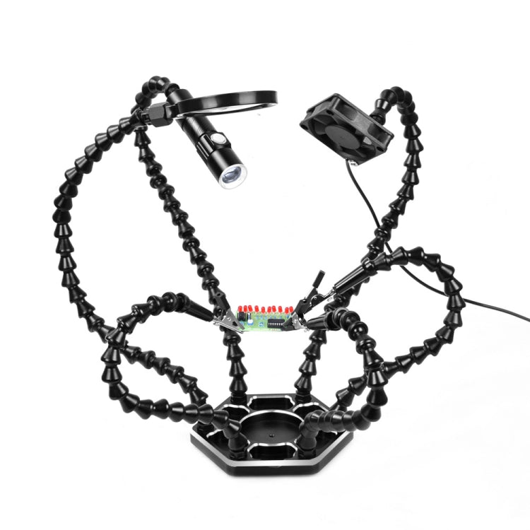 Stazione di saldatura per lente d'ingrandimento con lampada LED a sei ganasce con ventola, N-SS6LMF-BK9, N-SS6LF-BK9