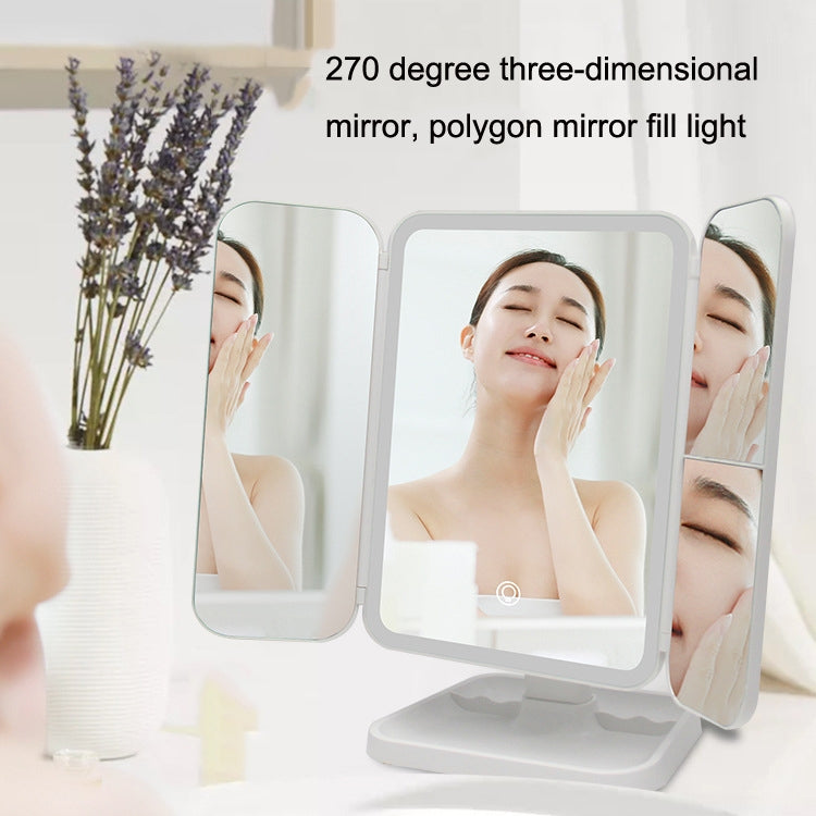 430 Lampada da tavolo a specchio per trucco a LED pieghevole su tre lati, Plug-in Style, Charging Style, Three-color Light Charging Style