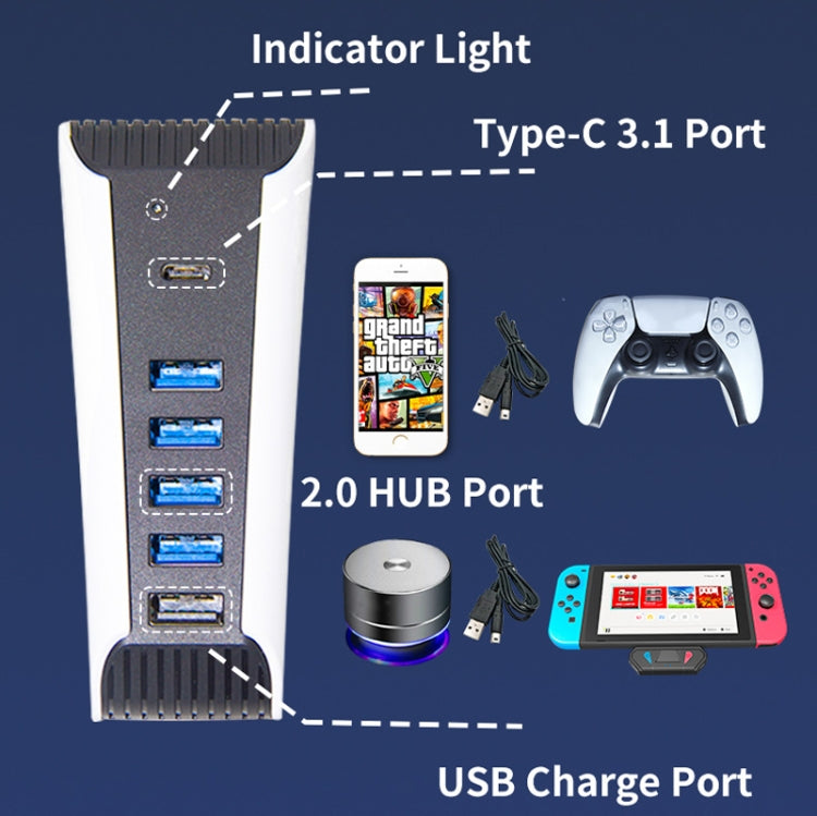Hub USB 5 in 1 per console PS5 con porte USB 2.0 e Type-C
