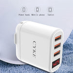 Caricatore da viaggio USB a 3 porte con display digitale intelligente CYKE, US Plug-White, EU Plug-Black, EU Plug-White