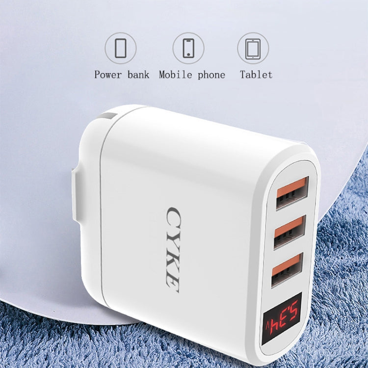Caricatore da viaggio USB a 3 porte con display digitale intelligente CYKE, US Plug-White, EU Plug-Black, EU Plug-White
