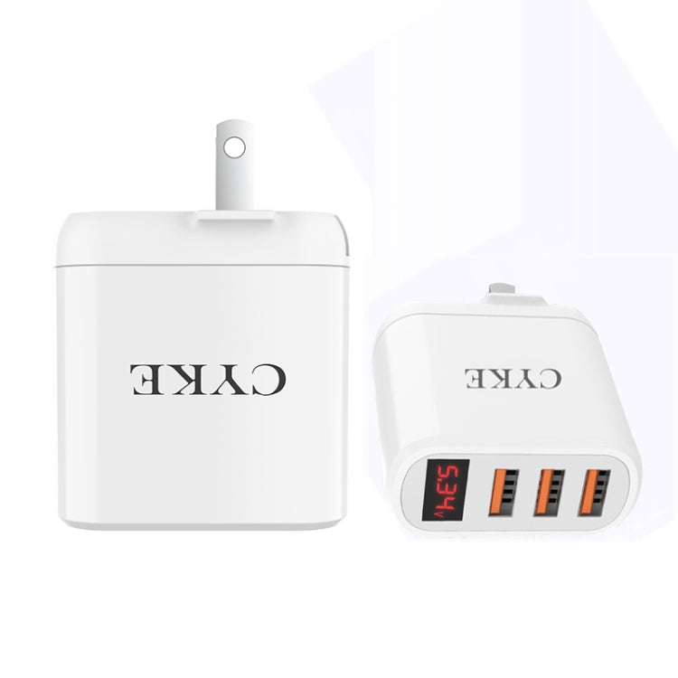 Caricatore da viaggio USB a 3 porte con display digitale intelligente CYKE, US Plug-White, EU Plug-Black, EU Plug-White