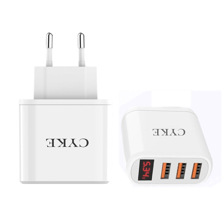 Caricatore da viaggio USB a 3 porte con display digitale intelligente CYKE, US Plug-White, EU Plug-Black, EU Plug-White