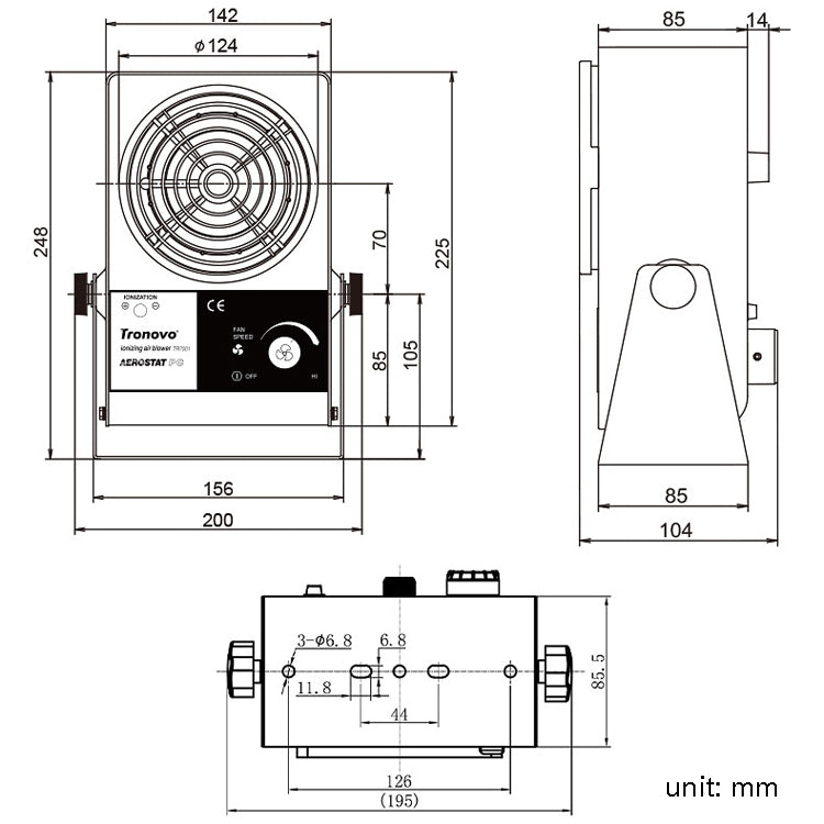 TRONOVO TR7001 Anti-Static Tabletop Eliminator Small Anti-Static Ionic Fan, EU Plug