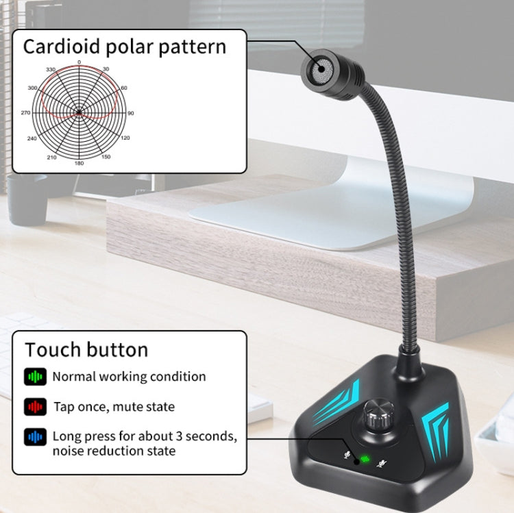 Microfono a condensatore a collo d'oca per computer desktop MI520, 6.35mm Interface, USB Version without RGB Breathing Lamp, USB Version with RGB Breathing Lamp