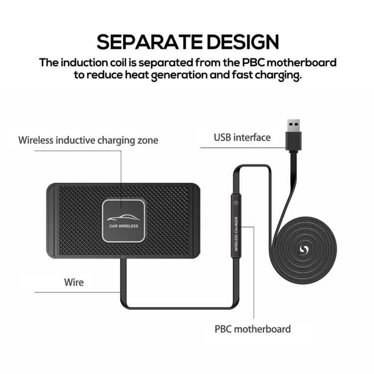 Caricabatterie wireless per tappetini antiscivolo per auto C1 15W, C1 1m Cable