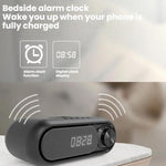 Altoparlante Bluetooth con ricarica wireless e orologio LED da tavolo.