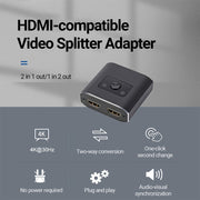 Interruttore HDMI HD da 2 a 1 uscita, 4K 30Hz Black