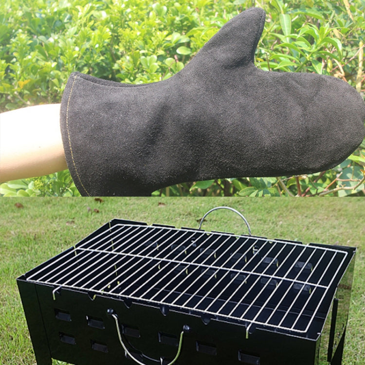 1 paio di guanti isolanti termici in vera pelle per barbecue all'aperto, KX139