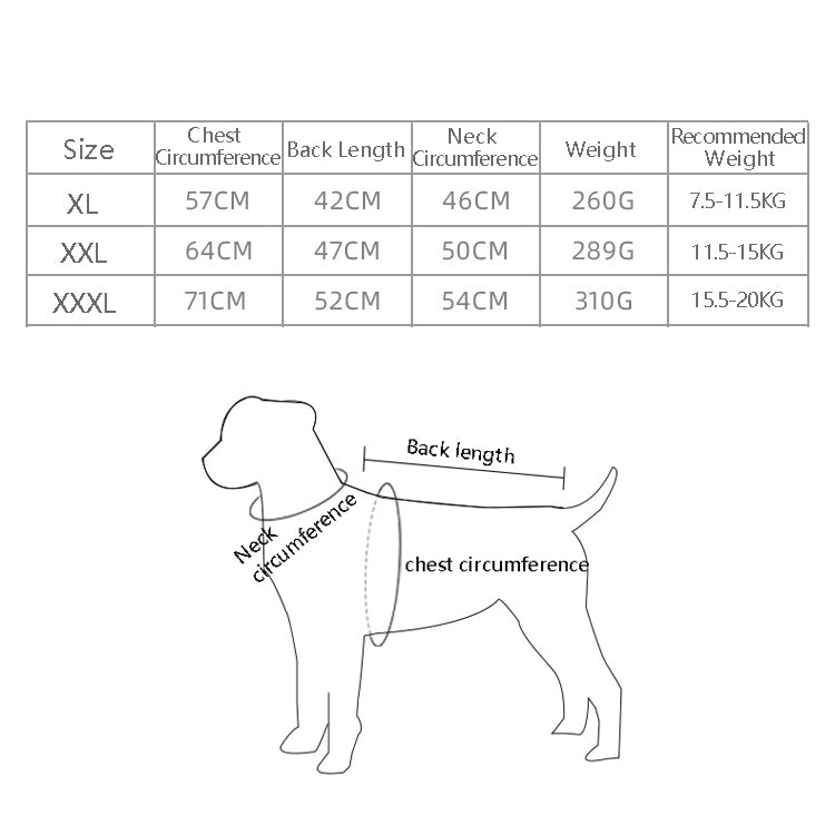 BL-683 Mantieni caldi i vestiti per cani riflettenti, XL, XXL, XXXL