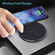Caricabatterie wireless rotondo in metallo 15W