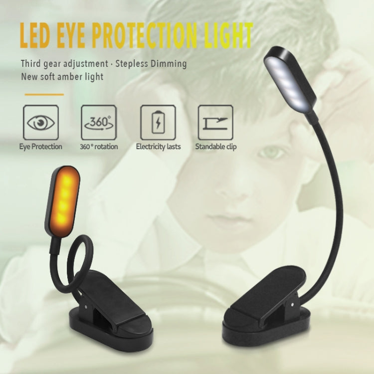 Lampada da scrivania a 9 LED Mini Clip Lampada da lettura per la protezione degli occhi degli studenti con ricarica USB, Blue and White, Black