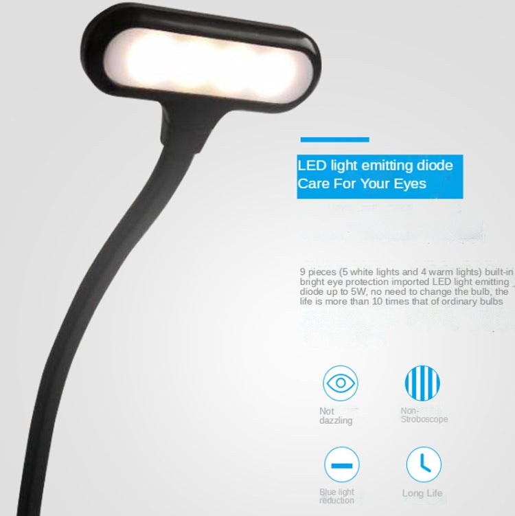 8021 Mini Book Clip Light LED Music Score Lampada da lettura per la protezione degli occhi, Black, White