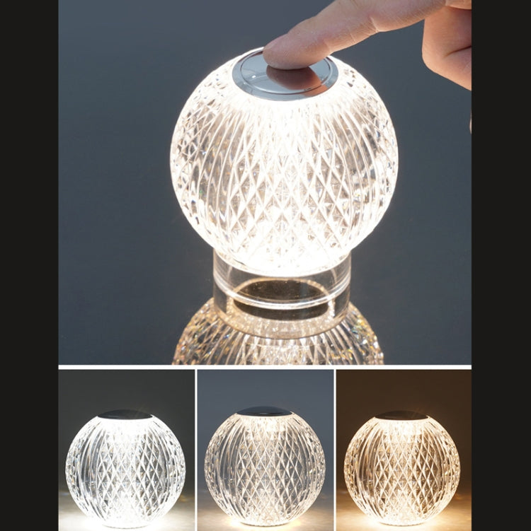 Lampada da tavolo piccola sfera di cristallo USB luce notturna in acrilico, MT2 80 x 80mm, MT1  110 x 110mm