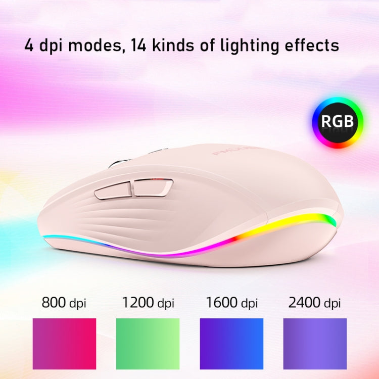 Mouse RGB ricaricabile Fmouse M303 2400 DPI Bluetooth e 2.4G a doppia modalità, Gray, Pink, White