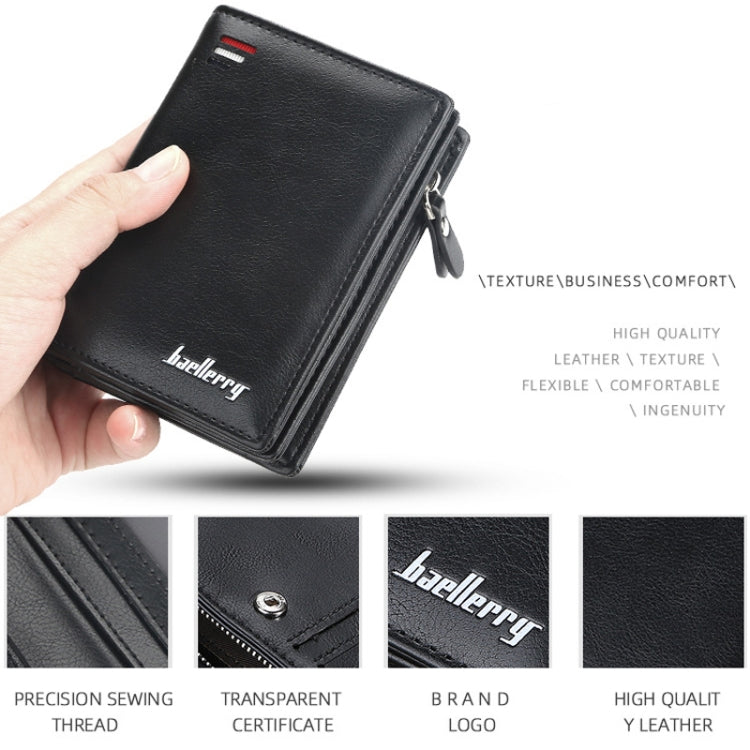 Baellerry D3216 Portamonete da uomo corto verticale multi-card con scatto, Khaki, Black, Brown