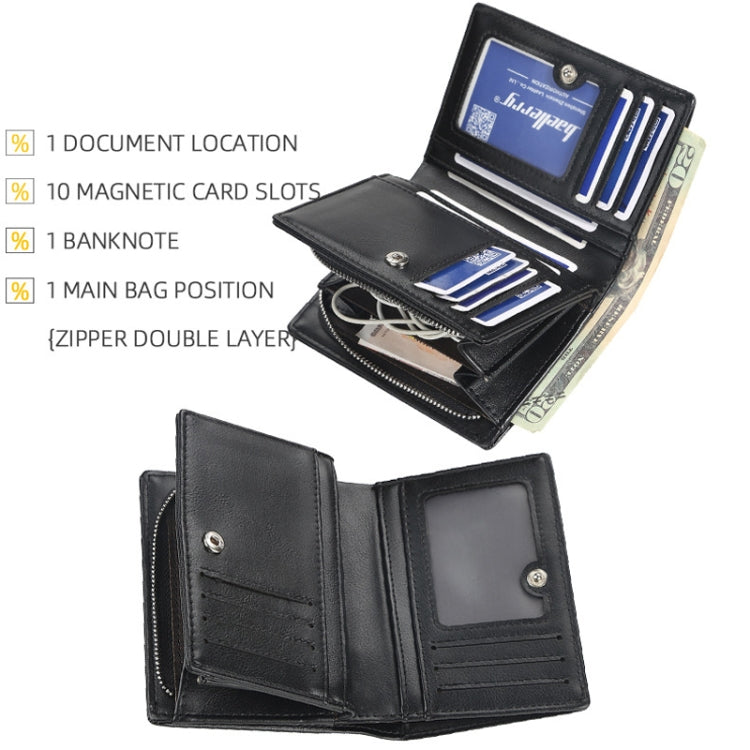 Baellerry D3216 Portamonete da uomo corto verticale multi-card con scatto, Khaki, Black, Brown