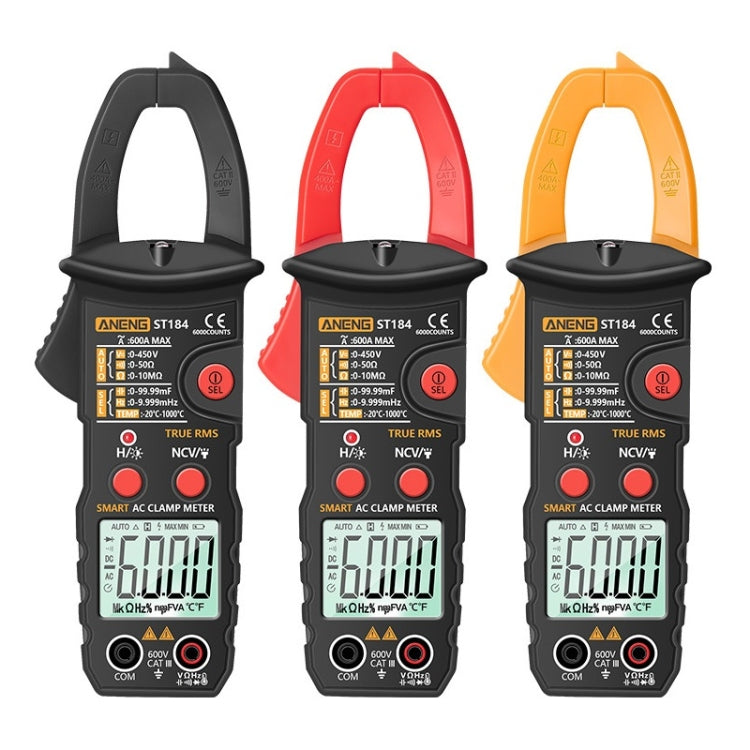 ANENG ST180 Multimetro di tensione intelligente CA e CC con morsetto per display digitale, Red, Black, Yellow