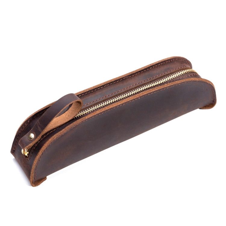 W-T18 Astuccio per matite con cerniera in vera pelle vintage fatto a mano, Black, Brown, Wine Red, Coffee, Ink Green, Blue