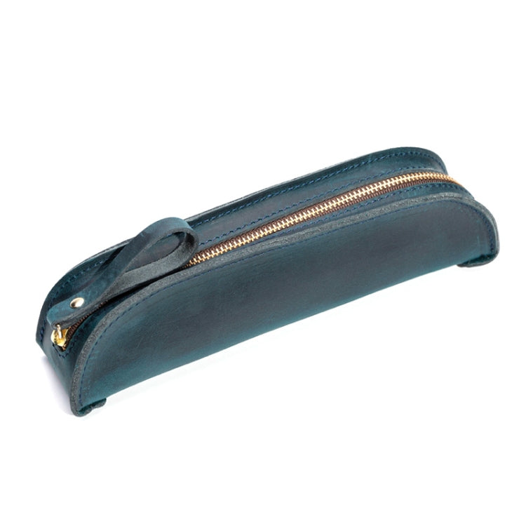 W-T18 Astuccio per matite con cerniera in vera pelle vintage fatto a mano, Black, Brown, Wine Red, Coffee, Ink Green, Blue