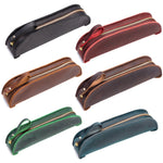 W-T18 Astuccio per matite con cerniera in vera pelle vintage fatto a mano, Black, Brown, Wine Red, Coffee, Ink Green, Blue